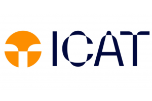 ICAT's logo with a white background, a circular orange logo symbol, and "ICAT" in black lettering.