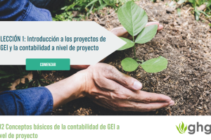 Hands pressing the dirt around a small plant (maybe an oak tree?). Text in spanish overlays this image identifying course 202.