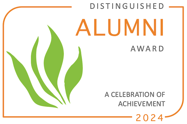 An orange border outlines green kelp and the text, "Distinguished Alumni Award. A celebration of achievement. 2024."